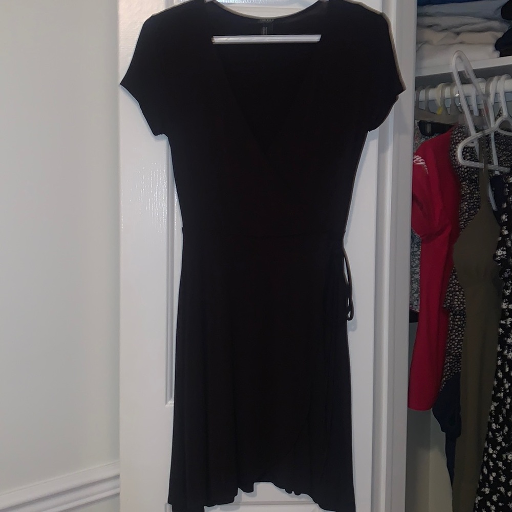 Black Low Cut Mini Dress with Ties on Side
